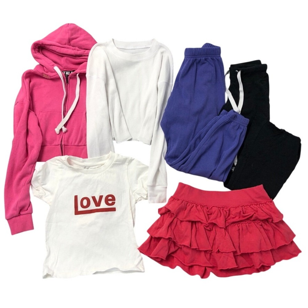 Katie J NYC Clothing Lot Girls Large 6pc Pink White Purple Black Skirt Hoodie